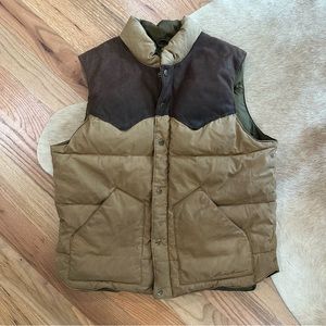 VINTAGE EDDIE BAUER Leather and Cotton Western Puffer Vest in Tan / Dark Brown M